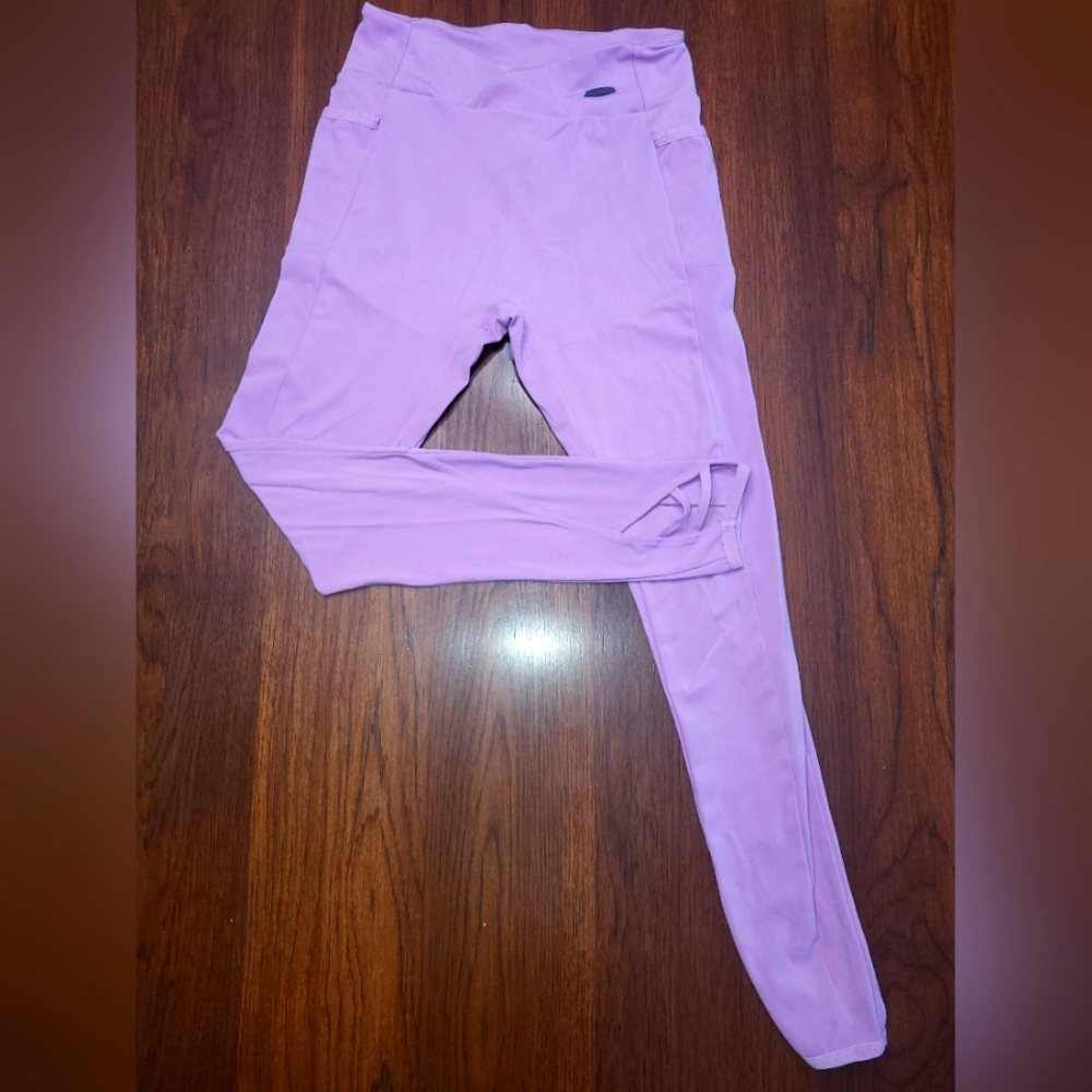 Gymshark Women's Lilac Purple Strappy High Waist Stretch Fitness Leggings Medium